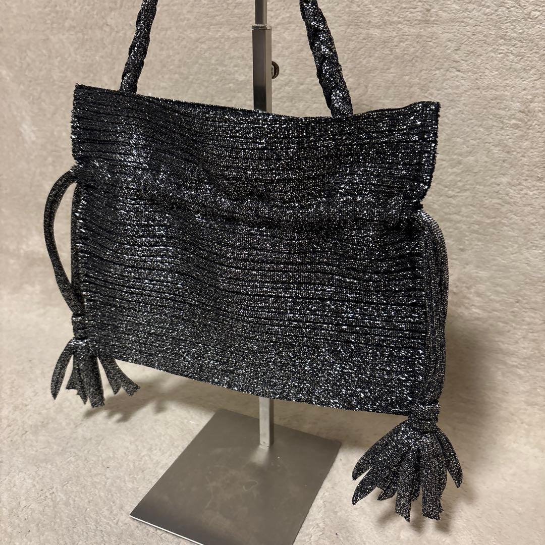 極美品⭐️pleats please プリーツ　巾着　バック　フリンジ