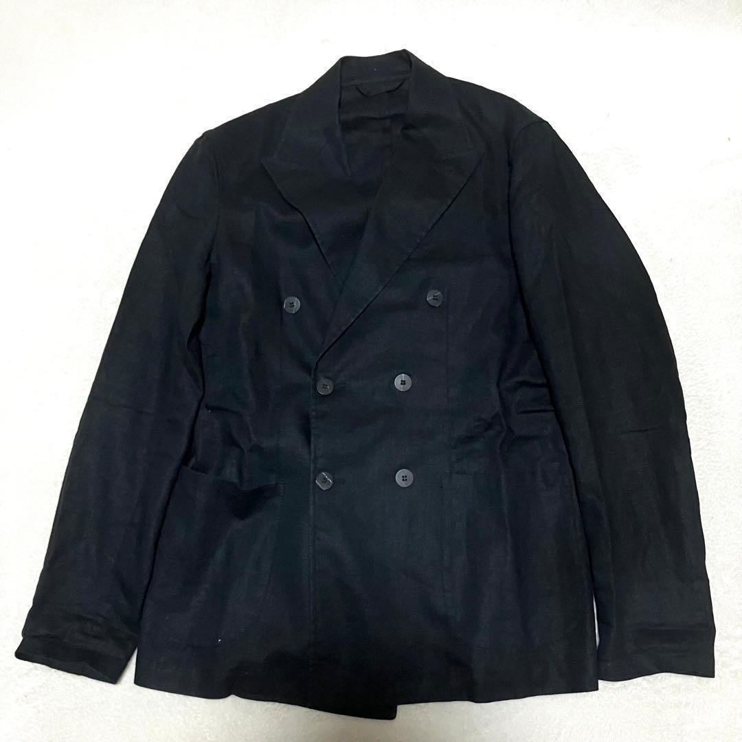 GIANNETTOテーラードジャケット 46 ダブルブレスト リネン ブラック