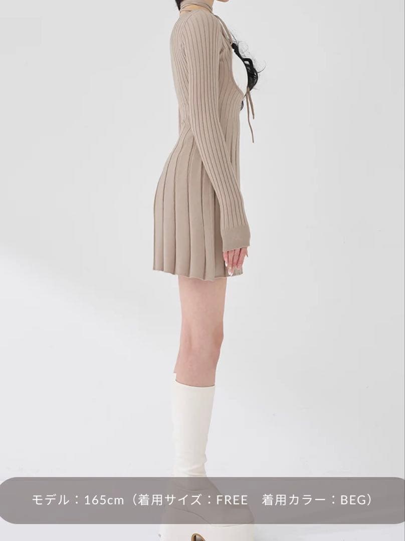 ダーリッチ　ネックリボンデザインフレアニットミニワンピース F-L タグ付き