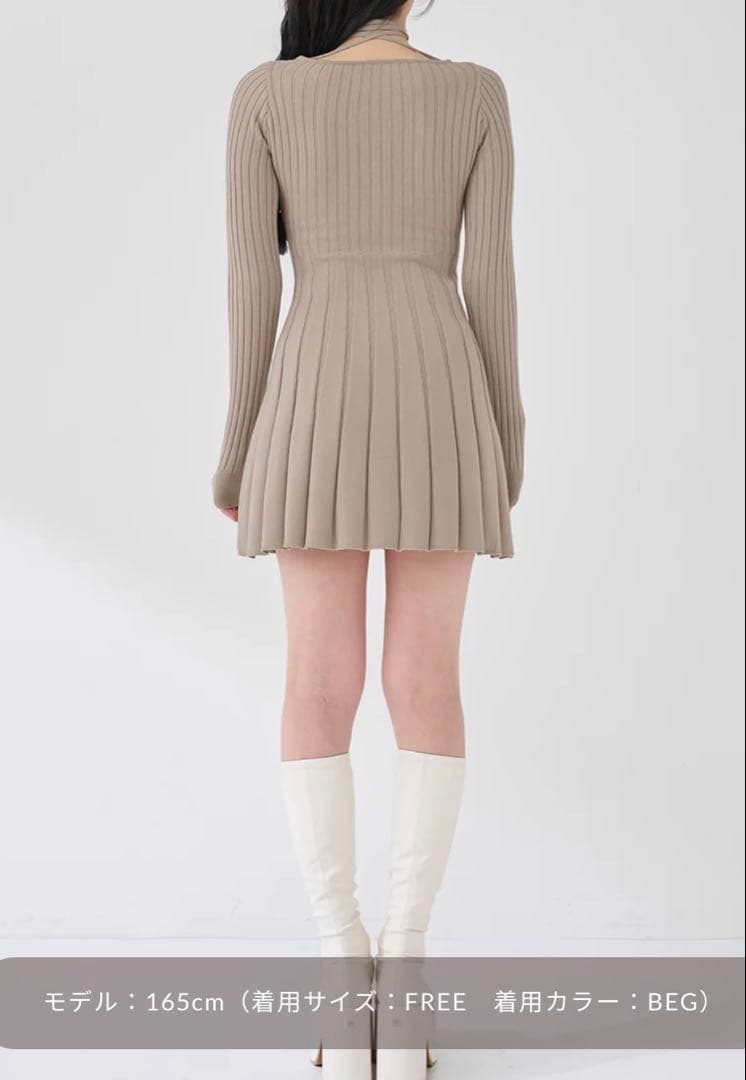 ダーリッチ　ネックリボンデザインフレアニットミニワンピース F-L タグ付き