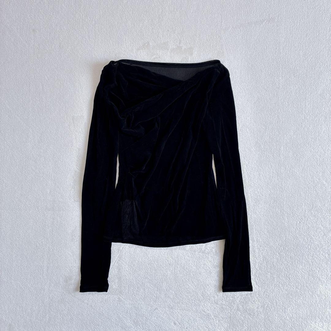 FRAY I.D アシメデコルテフロッキーチュールトップス　ブラック