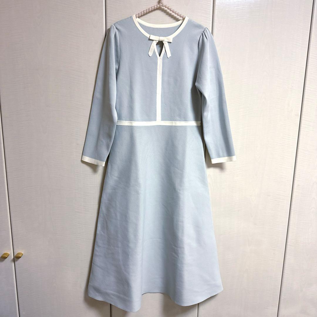 美品♡配色パイピングリボンニットワンピース
