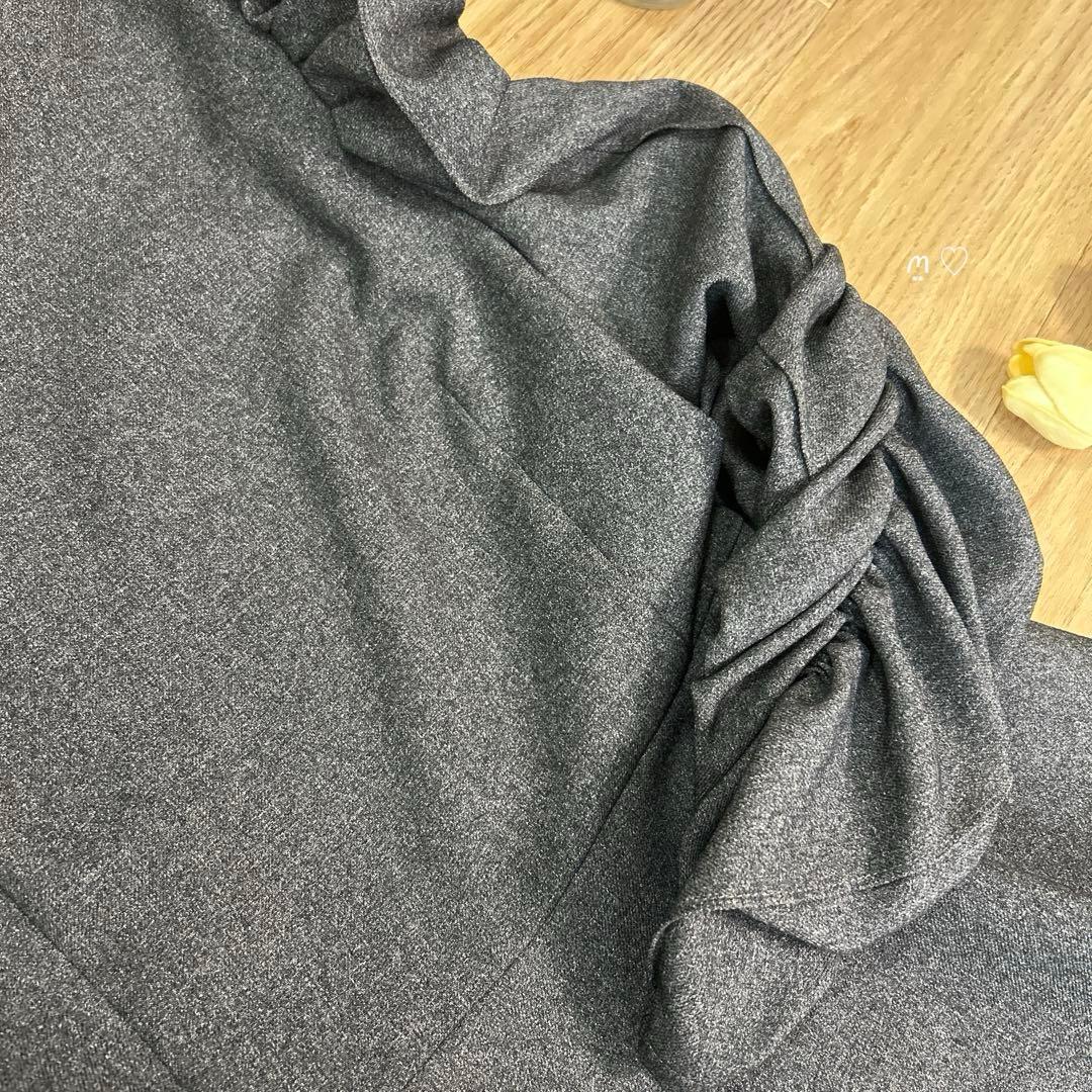 Heveヘイヴ　シャーリングペプラムブラウス　長袖　Fフリーサイズ　チャコール