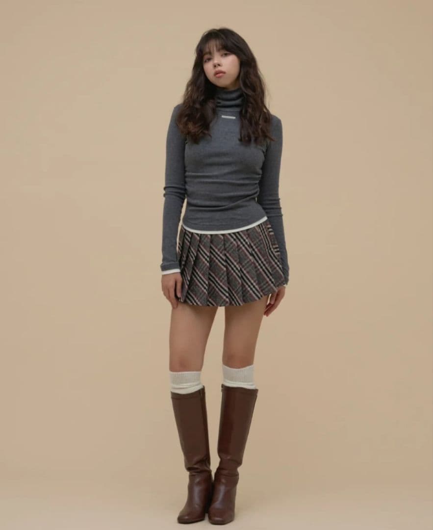 スカート Monica check pleats mini skirt beige M