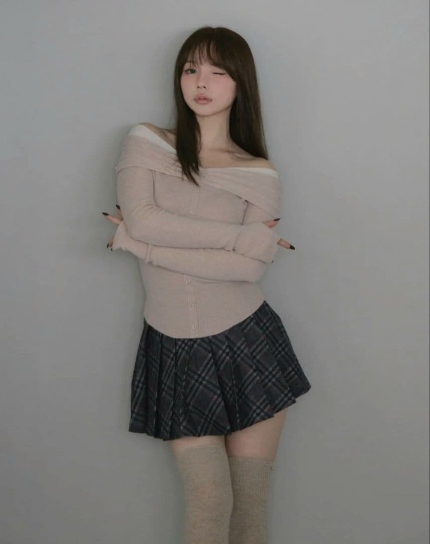 スカート Monica check pleats mini skirt beige M