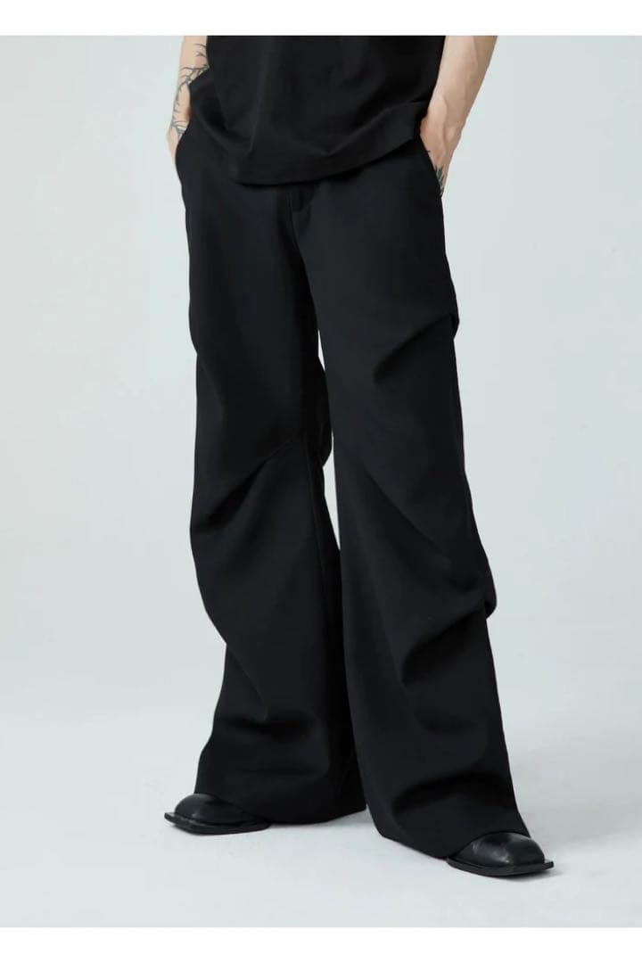 FRKM SCD フレアパンツ　ブラック　変形　タック　スラックス　 Sサイズ