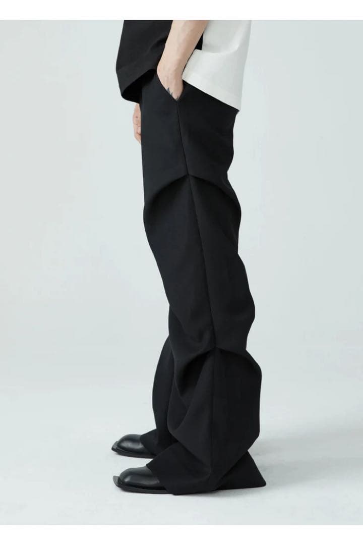 FRKM SCD フレアパンツ　ブラック　変形　タック　スラックス　 Sサイズ