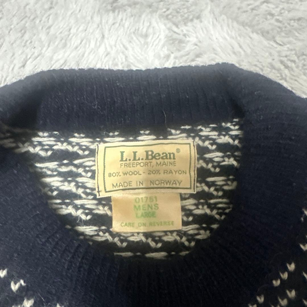 LLBean バーズアイ ウールニット セーター ノルウェー製 L 古着