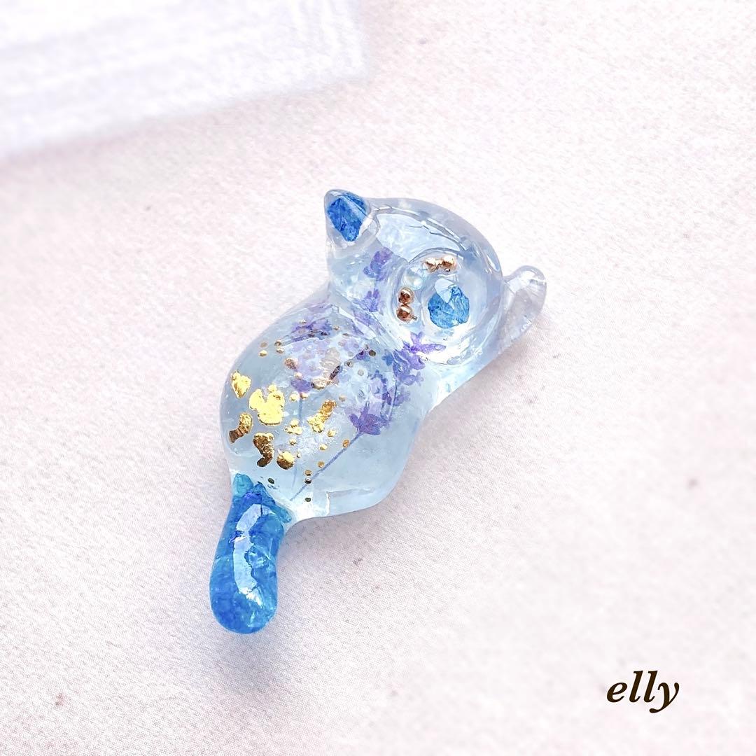 【みゆママ様】1363.天然石　琉球ガラス　ラベンダー　じゃれ猫　レジン