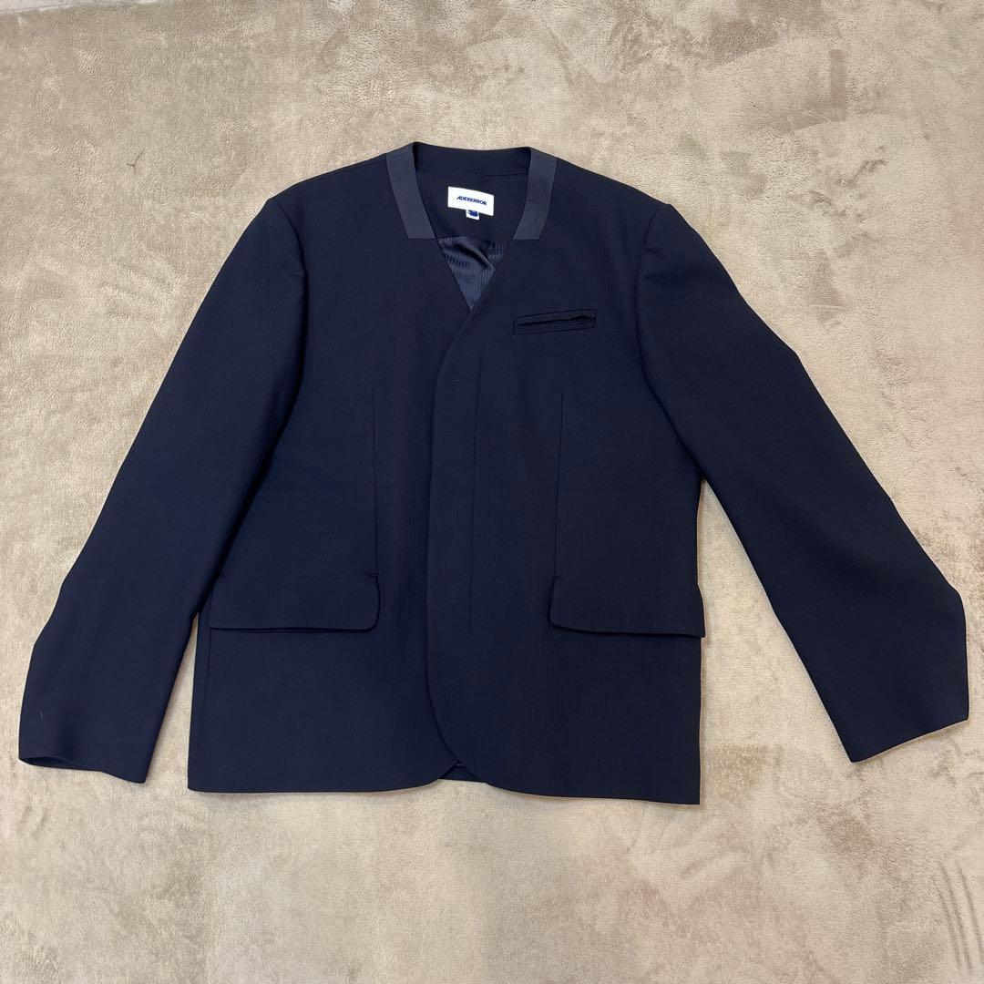 ADERERROR ネイビー ノーカラー ジャケット