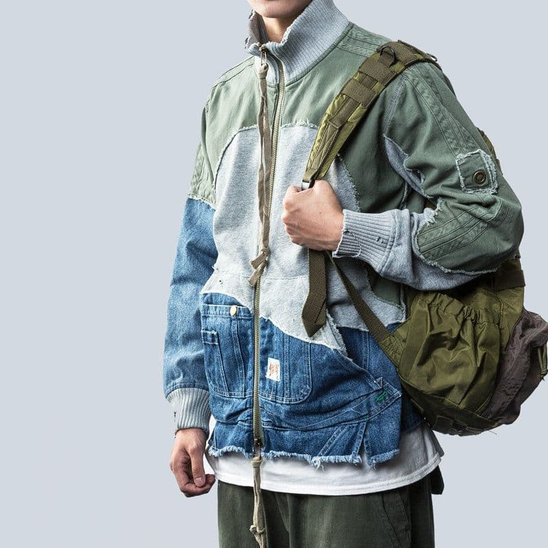 karaku　異素材　再構築　ミリタリーデザイン　ダメージ　リメイク　ジャケット