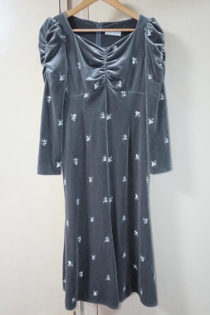 ねこあおセルフォード 花柄刺繍ベロアワンピース　サイズ36