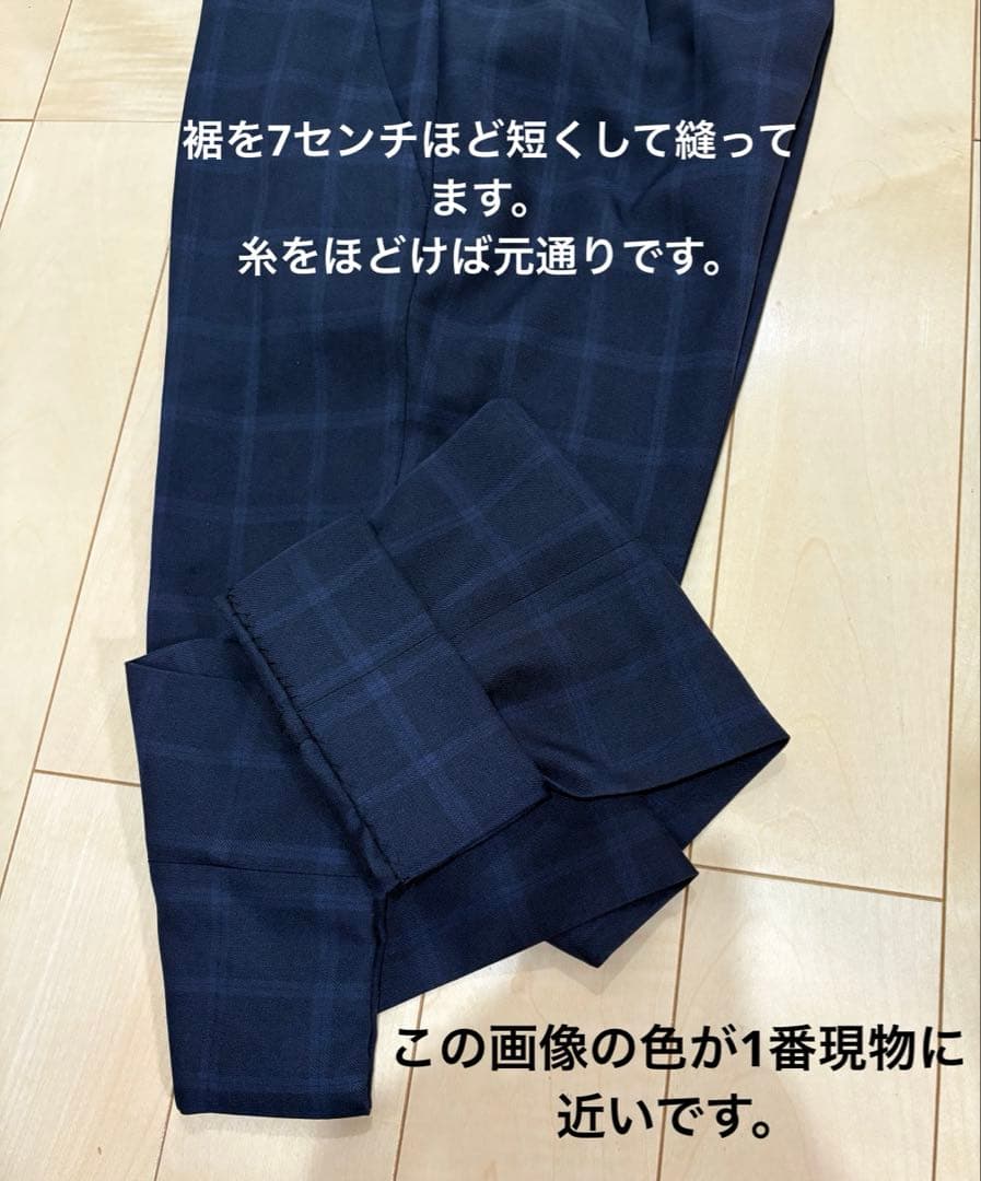 卒業式　男の子　小学生　紺　チェック柄 スーツ　5点セット　水色シャツ