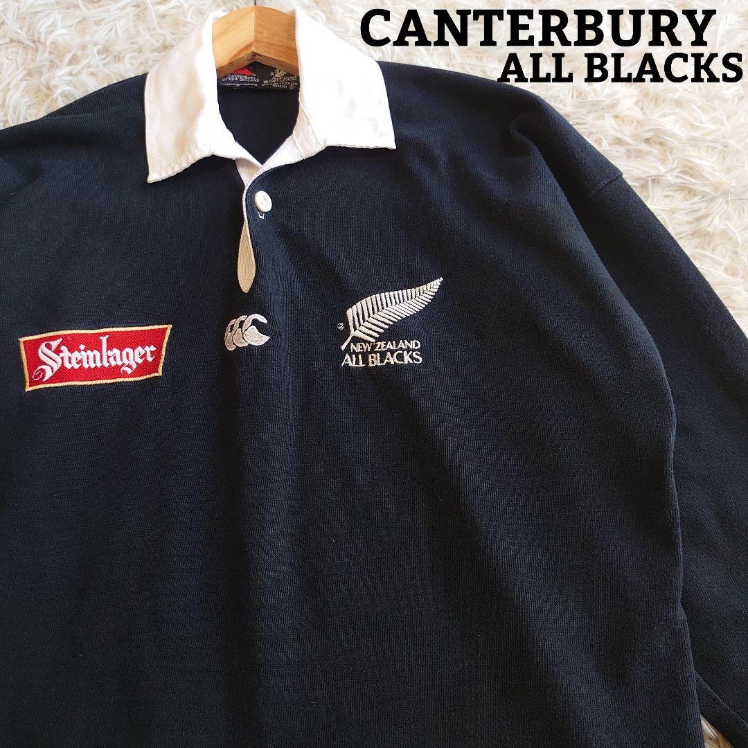 カンタベリー オールブラックス ロゴ刺繍 ラガーシャツ