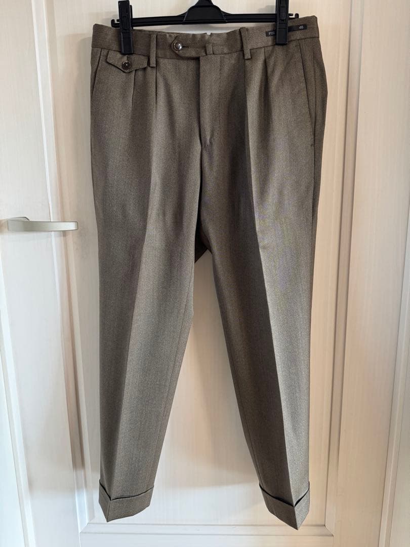 PT01 ベージュスラックス ダブルプリーツ 46