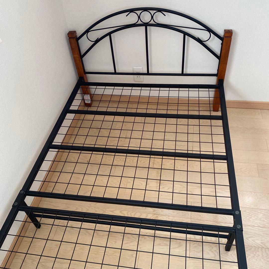 ★美品★アイアン×ウッドシングルベッドフレーム　パイプベッド