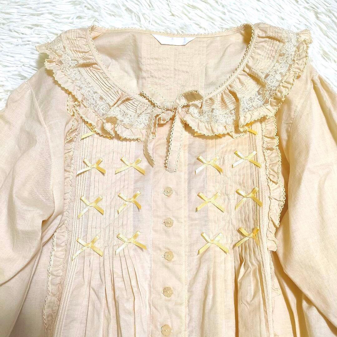 【美品】ピンクハウス 24年 ミニリボンいっぱいブラウス クリームイエロー