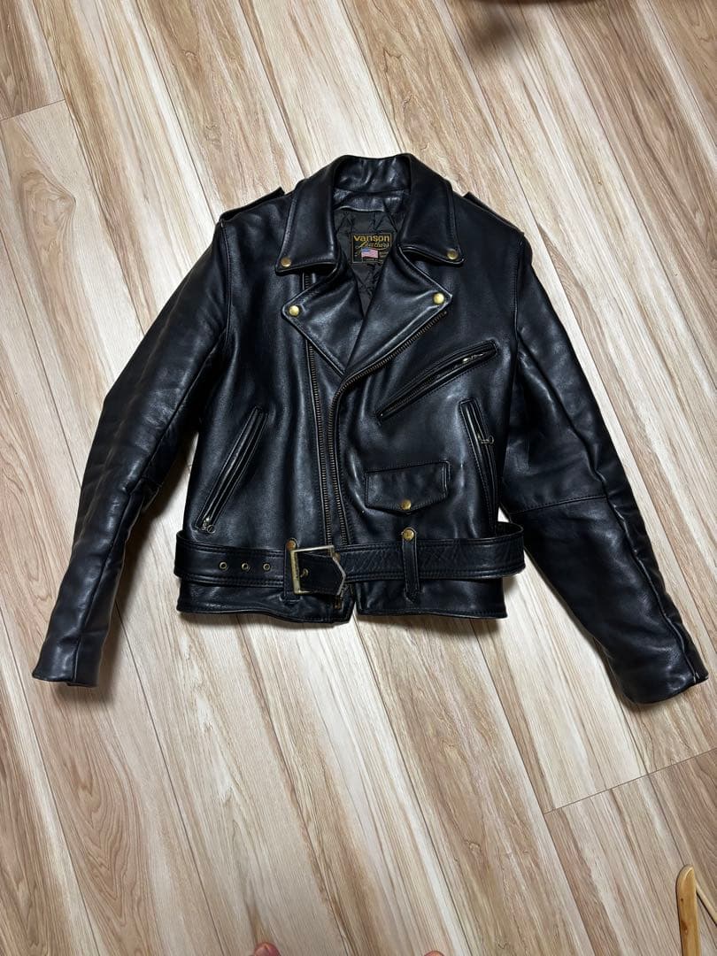 vanson ブラック レザー ライダースジャケット 40 C2