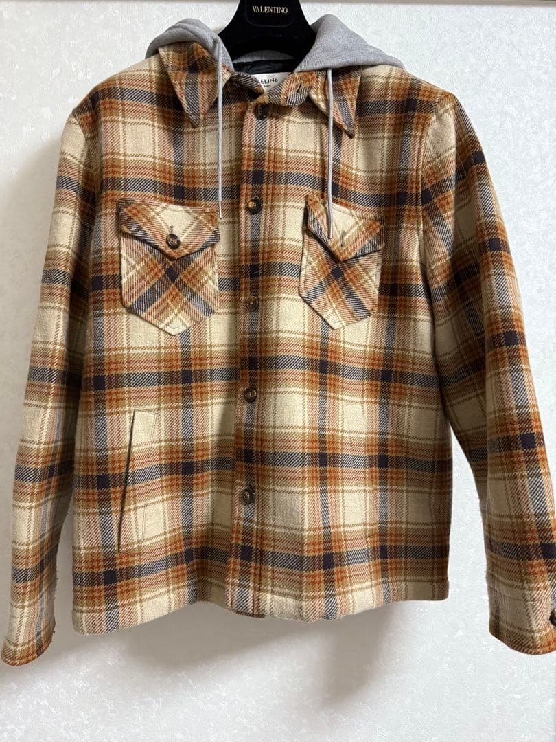CELINE | CHECKED WOOL HOODED フード付きシャツ