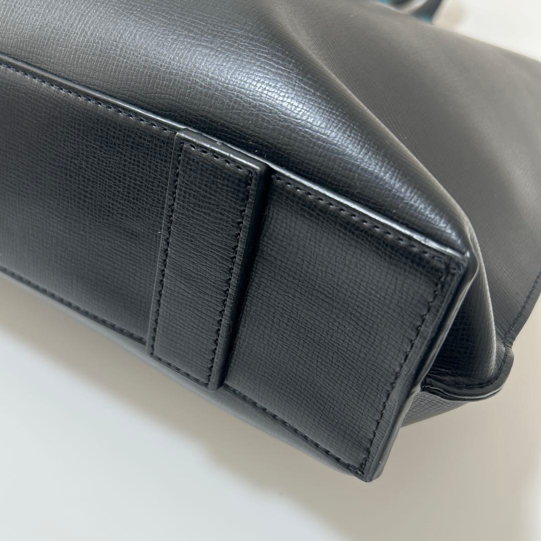 ポールスミス トートバッグ 黒×ターコイズ 本革 ビジネスバッグ A4収納可