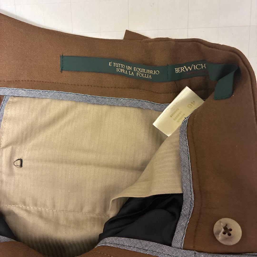 BERWICH scotch 2プリーツ ウール スラックス 46 濃ベージュ