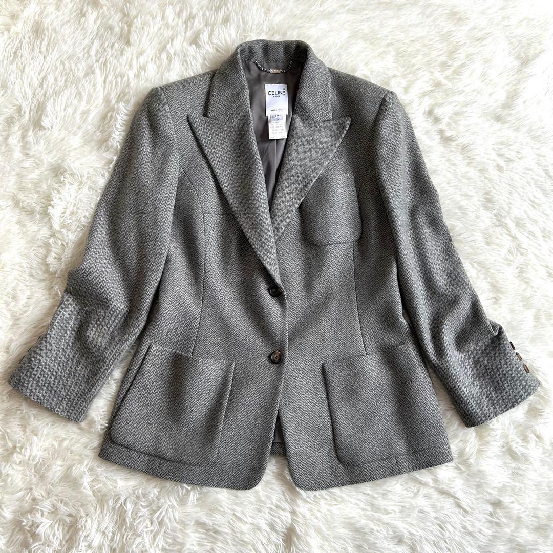 美品 CELINE テーラードジャケット 38 ヘリンボーン ツイード