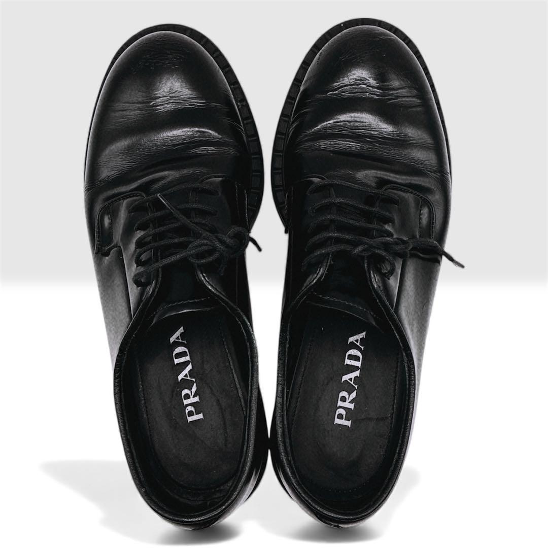と*ぃ様 PRADA DNC713プレーン トゥ レザー ドレスシューズ 38