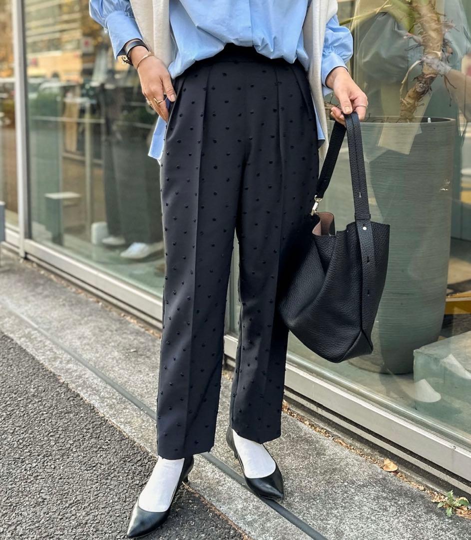 ★ノーリーズ★ ウォッシャブルドットツッキリツータックテーパードパンツ