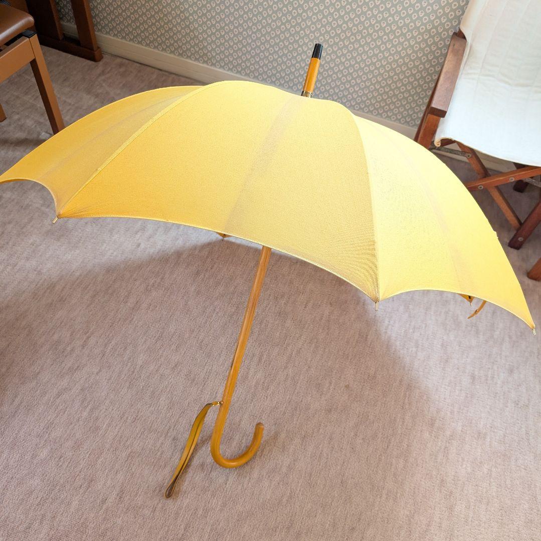 エルメス　傘　長傘　イエロー　レザーストラップ　　希少　ヴィンテージ　コットン混