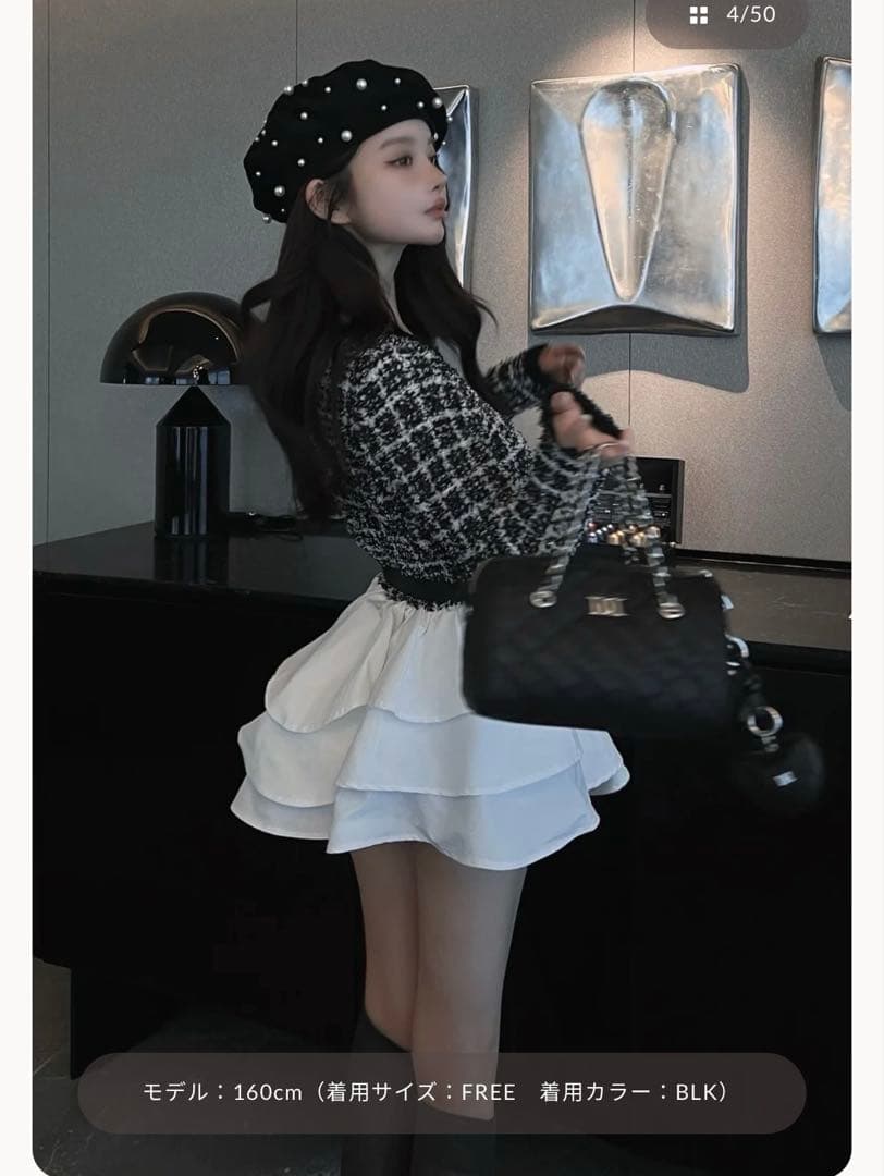 ダーリッチ　ボリュームフリルツイードニットミニワンピース