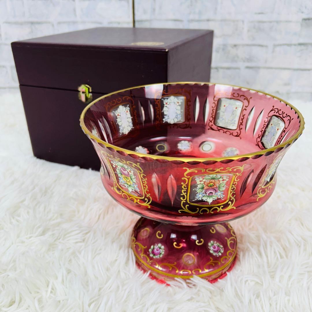 BOHEMIA チェコスロバキア製 ピンクガラス フラワーベース 金彩 グラス