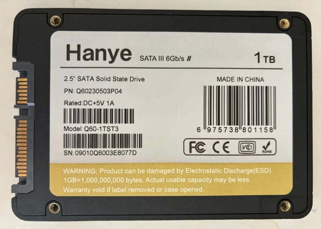 通電4971h★SSD1TB★大容量2.5” ★長寿命・高速★HanyeQ60