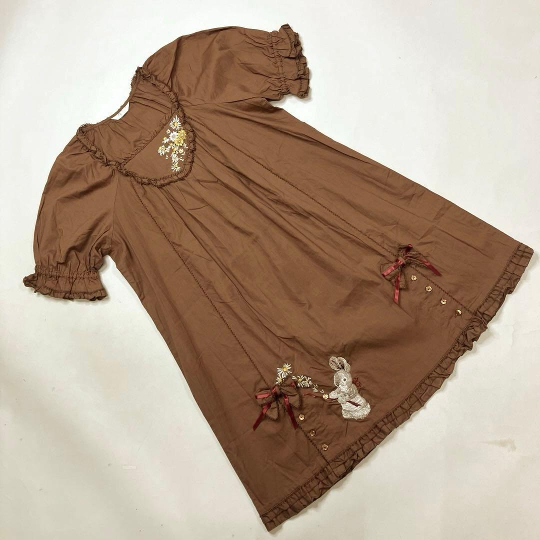 【美品】ピンクハウス ブラウン うさちゃん お花刺繍使い ブラウス