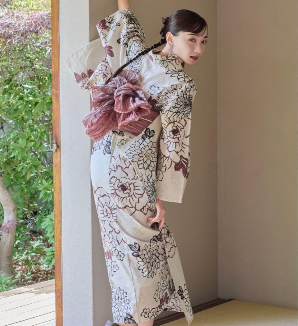 hinari × utatane浴衣セット 牡丹　ボルドー