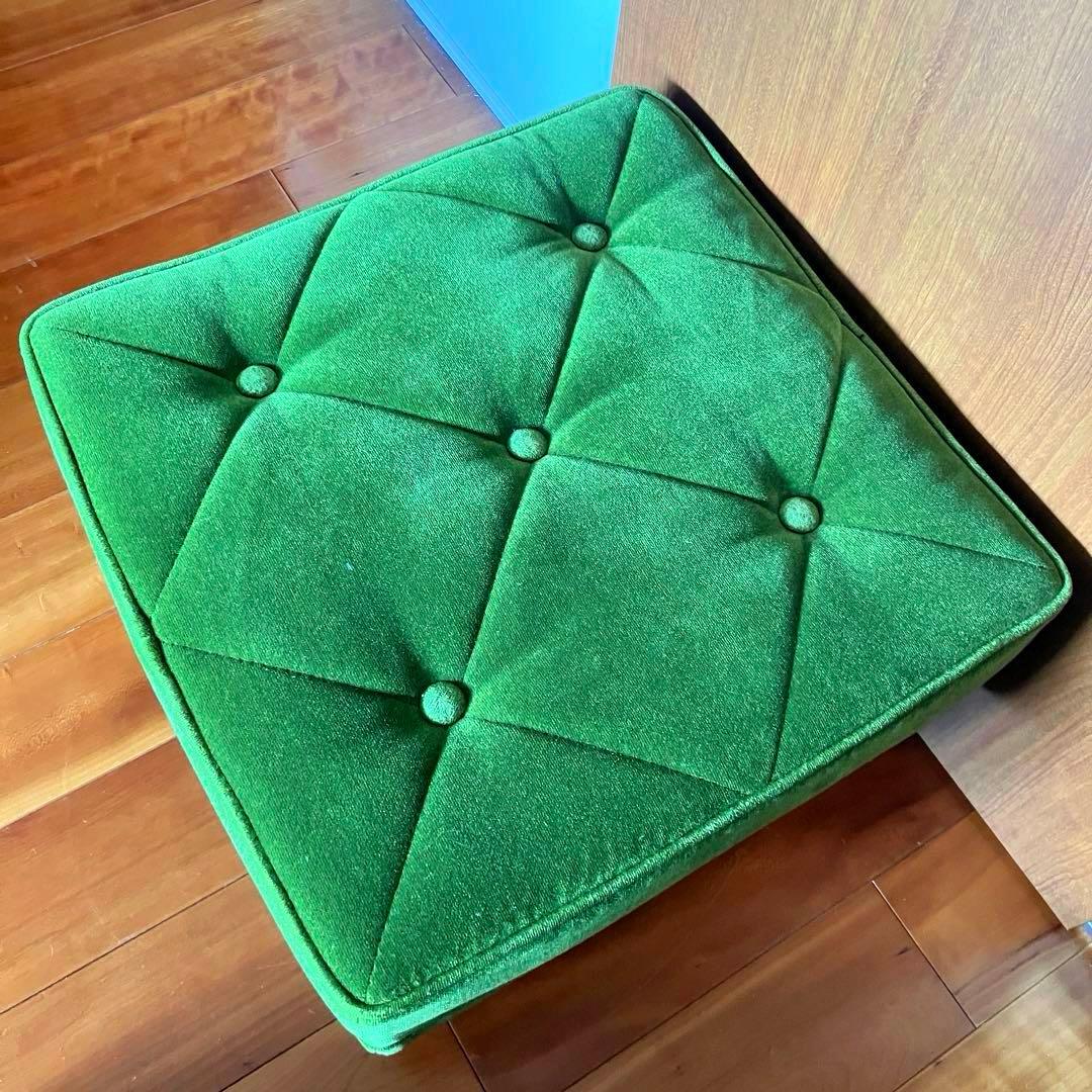 カリモク60 モケットグリーン オットマン ウォールナット