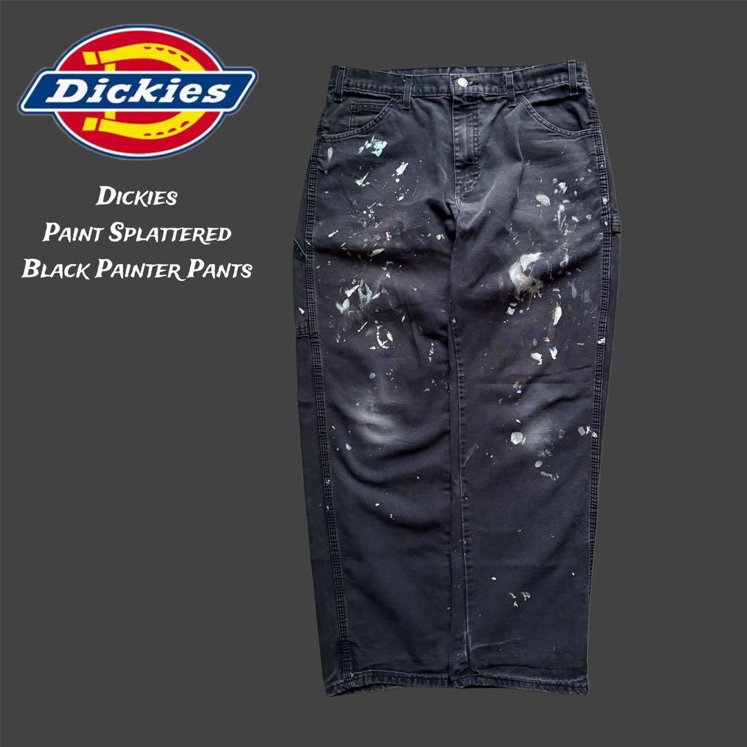 ディッキーズ ペンキ ペインターパンツ フェードブラック ダック地 グランジ