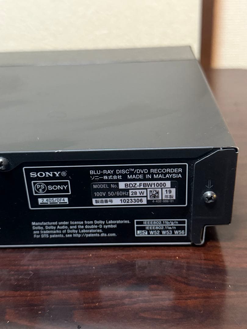 SONY 1TB 4K BDZ-FBW1000 ブルーレイ DVD 2019年