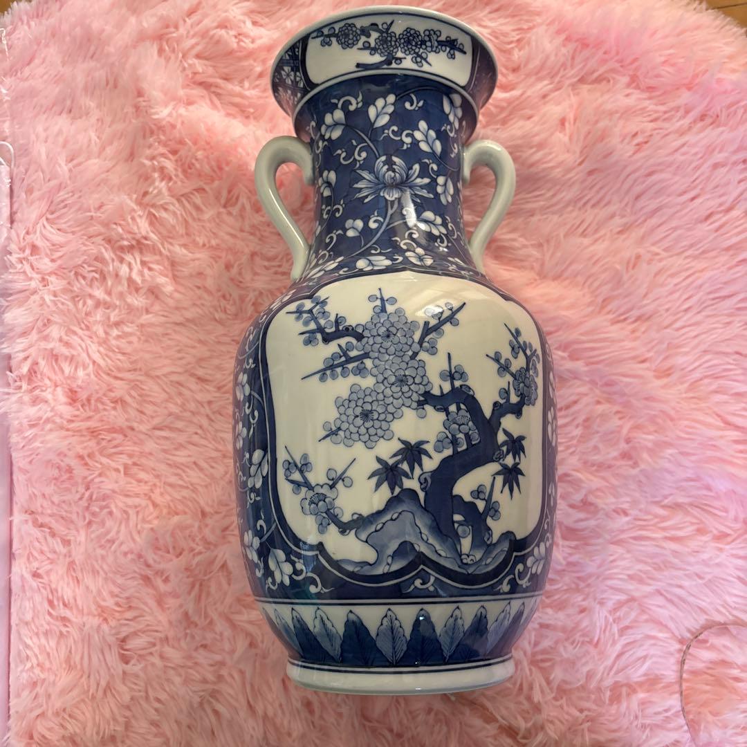 大きい⭕️人気！飾壺　染付　松青　花　花瓶　壺　大壺　古美術品　骨董品　青