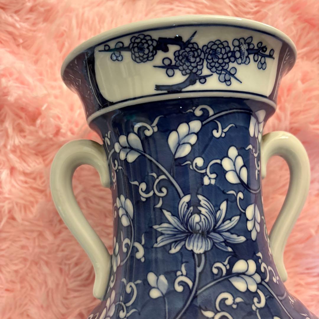 大きい⭕️人気！飾壺　染付　松青　花　花瓶　壺　大壺　古美術品　骨董品　青