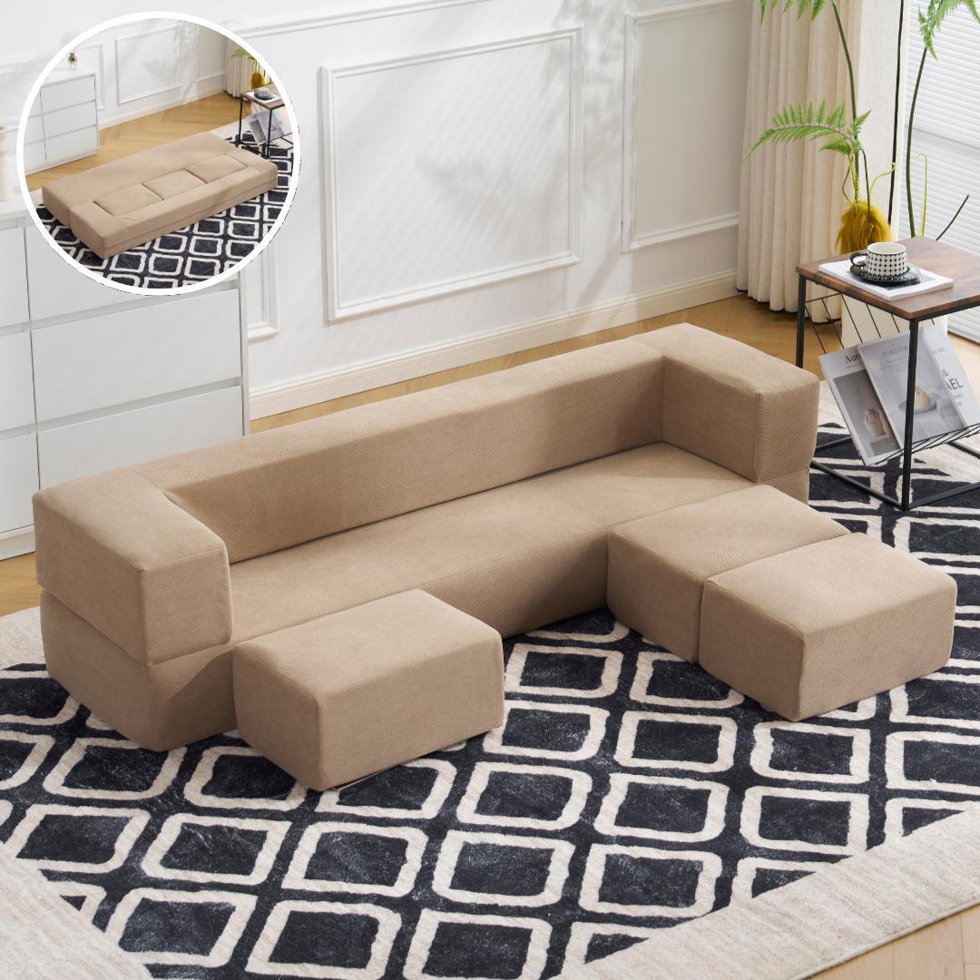 ソファベッド 5人掛け 5P 組立て不要 フロアソファ コンパクト ローソファ