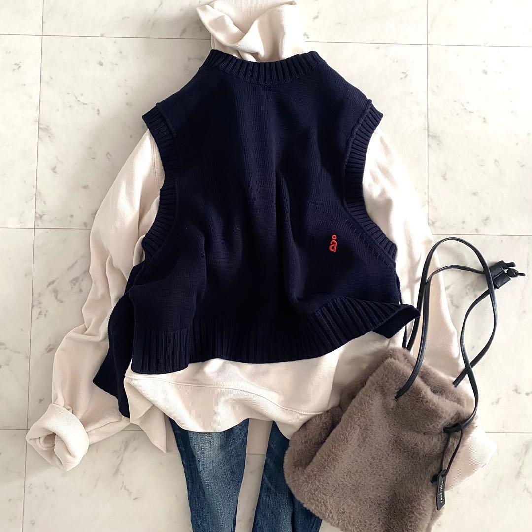 極美品 ナゴンスタンス nagonstans コットンニットカレッジベスト M