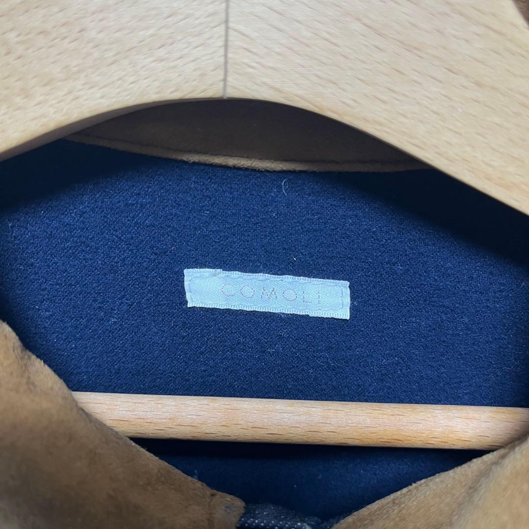 COMOLI ノンウォッシュ 襟レザー デニムジャケット レザーワークジャケット