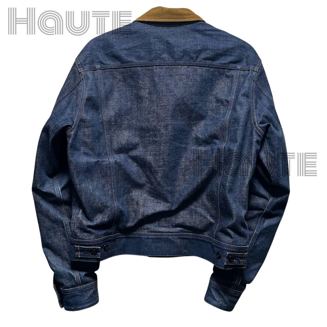 COMOLI ノンウォッシュ 襟レザー デニムジャケット レザーワークジャケット