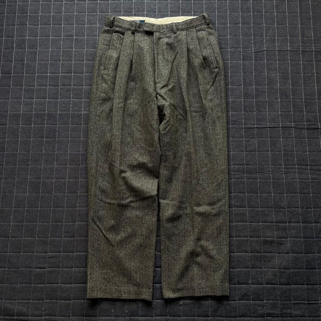 ポロ　ラルフローレン　ヘリンボーン　タック　スラックス　ウール　ワイド