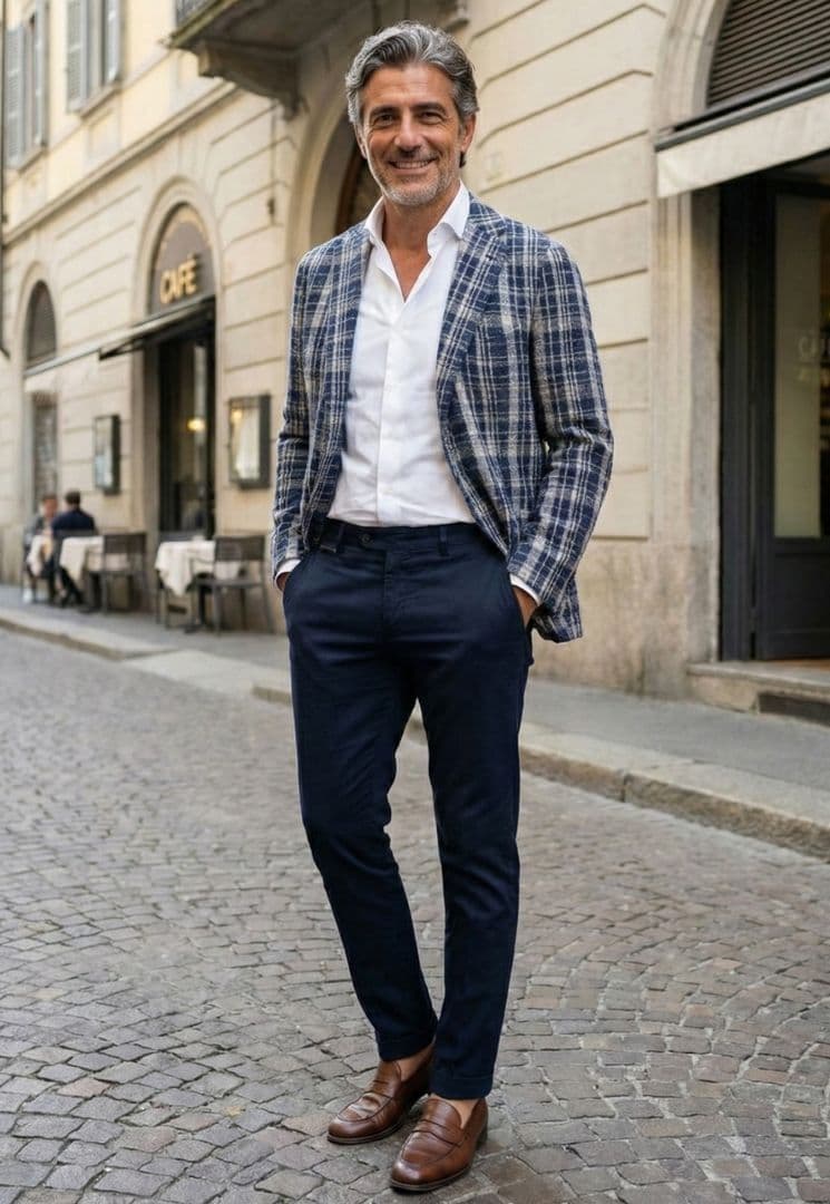 ★タリアトーレ モンテカルロ テーラードジャケット 50 麻 ネイビー チェック