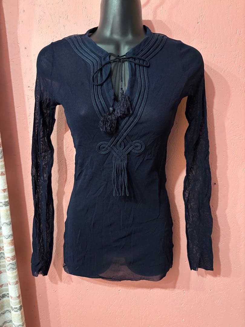 Jean Paul Gaultier パワーネット　M ネイビー長袖トップス