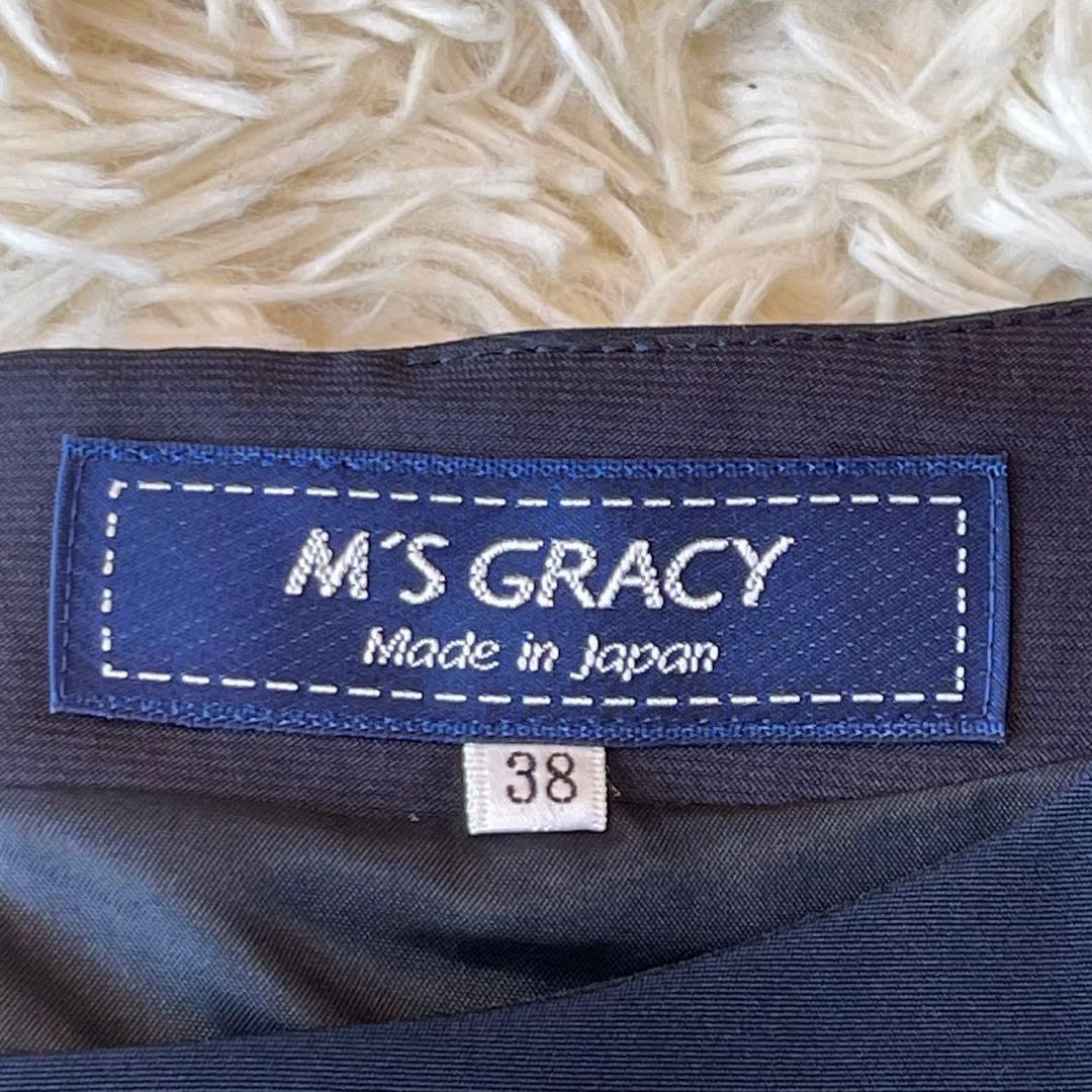 美品 M'S GRACY バックジップ タック ワンピース ネイビー 38