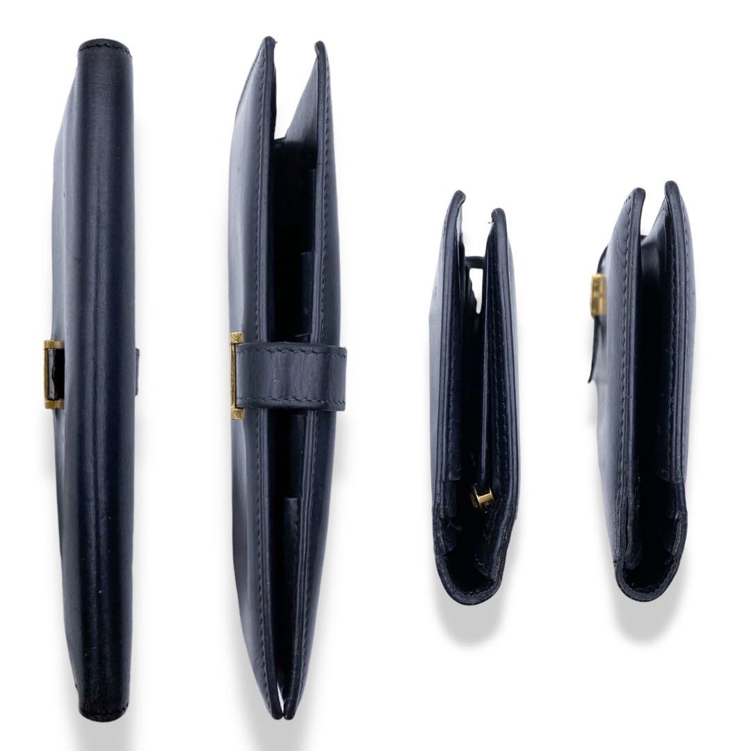 【美品】エルメス　ボックスカーフ　ベアンクラシック　折財布　ブラック　722