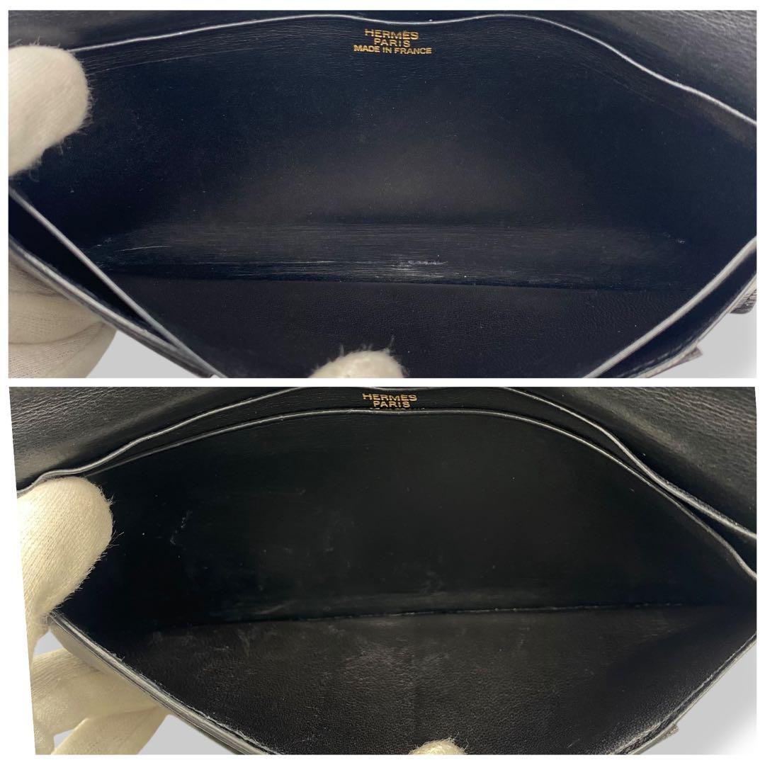 【美品】エルメス　ボックスカーフ　ベアンクラシック　折財布　ブラック　722