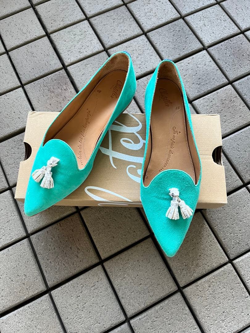 シャテル　ポインテッドトウフラットシューズ　グリーン　サイズ37